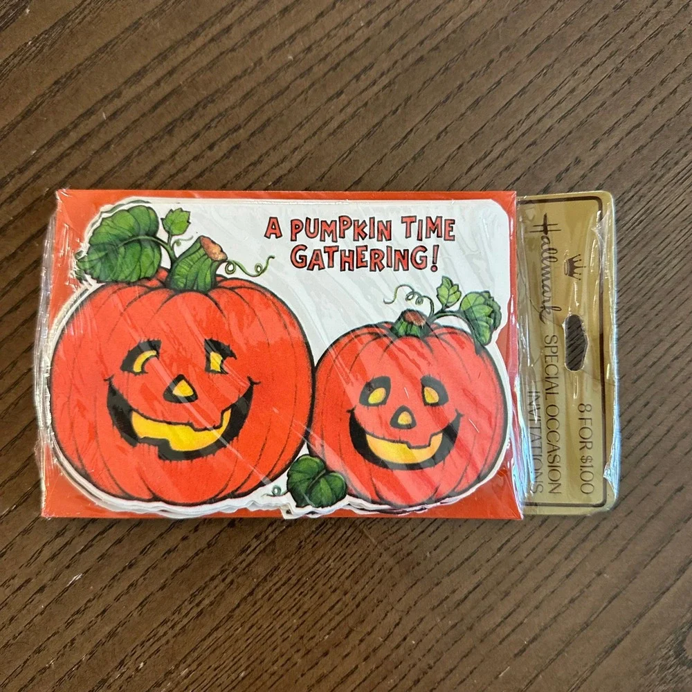 Vtg Hallmark Halloween Invitations Pumpkin Time Gathering 8 Count Sealed HTN77